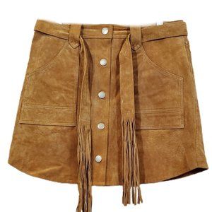 BlankNYC Tan Suede Fringe Mini Skirt Size 28 (6)
